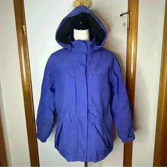Eddie Bauer Hooded Coat Zip Up Jacket Women Small Blue Pockets Insulated Lined - Picture 1 of 12